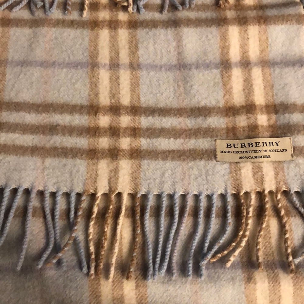 Burberry Winter Scarf (light blue, tan, cream)